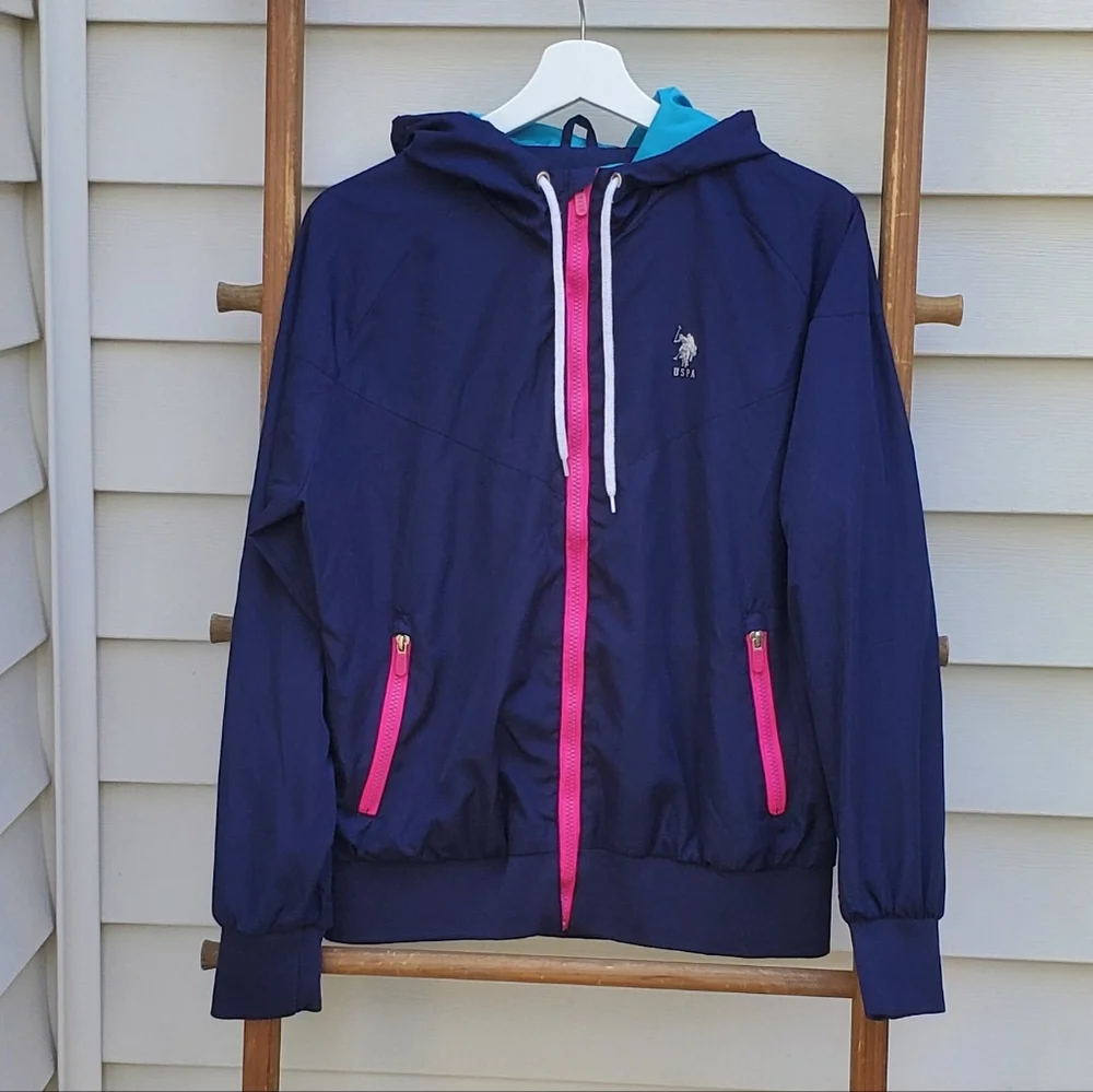 U.S. Polo Assn. Women's Hooded Full-Zip Navy Jacket Size L